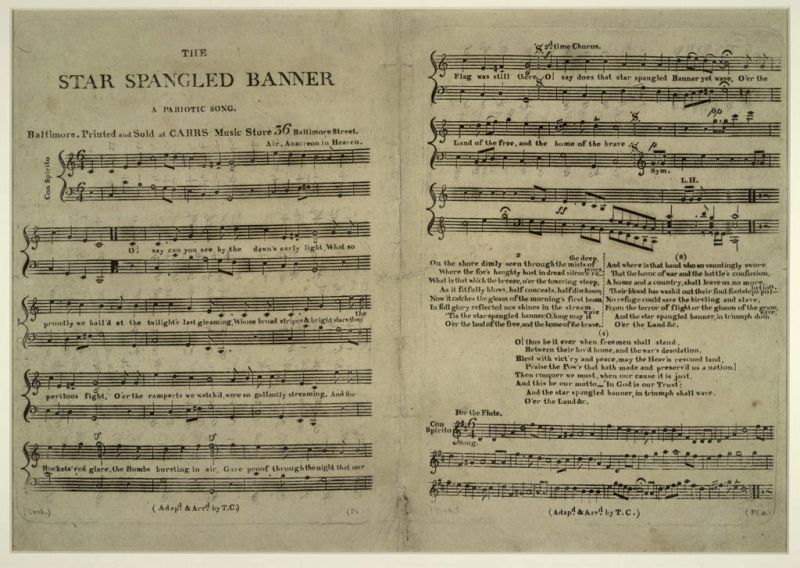 Cамый ранний из сохранившихся нотных листов «The Star-Spangled Banner»