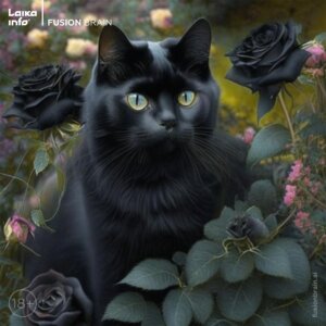 Иллюстрация «Черный кот и розы» нарисована нейросетью fusionbrain.ai